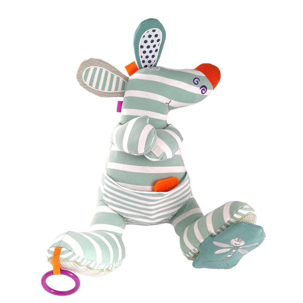 Dolce France Kangaroo & Baby Stuffed Striped Soft Plush 12" NWOT